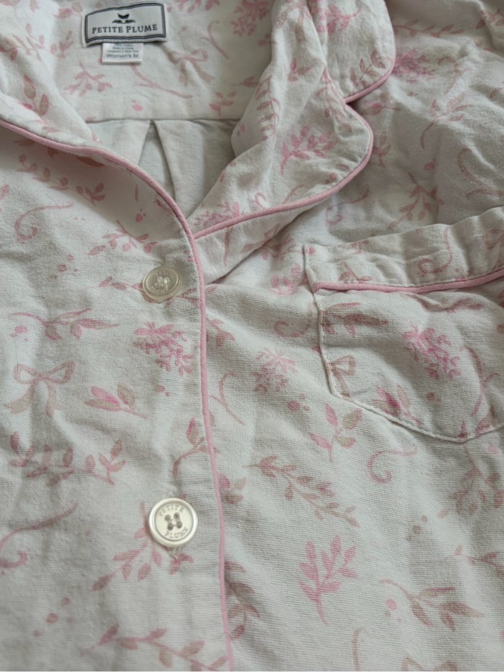 Cozy Floral Pajama Set with Pink Trim